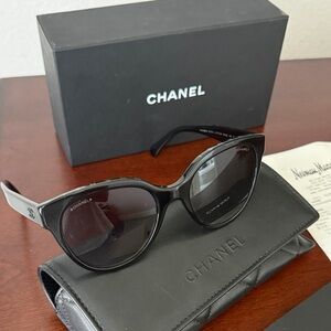 CHANEL Black Women’s Cat-Eye Sunglasses with Dark Lenses